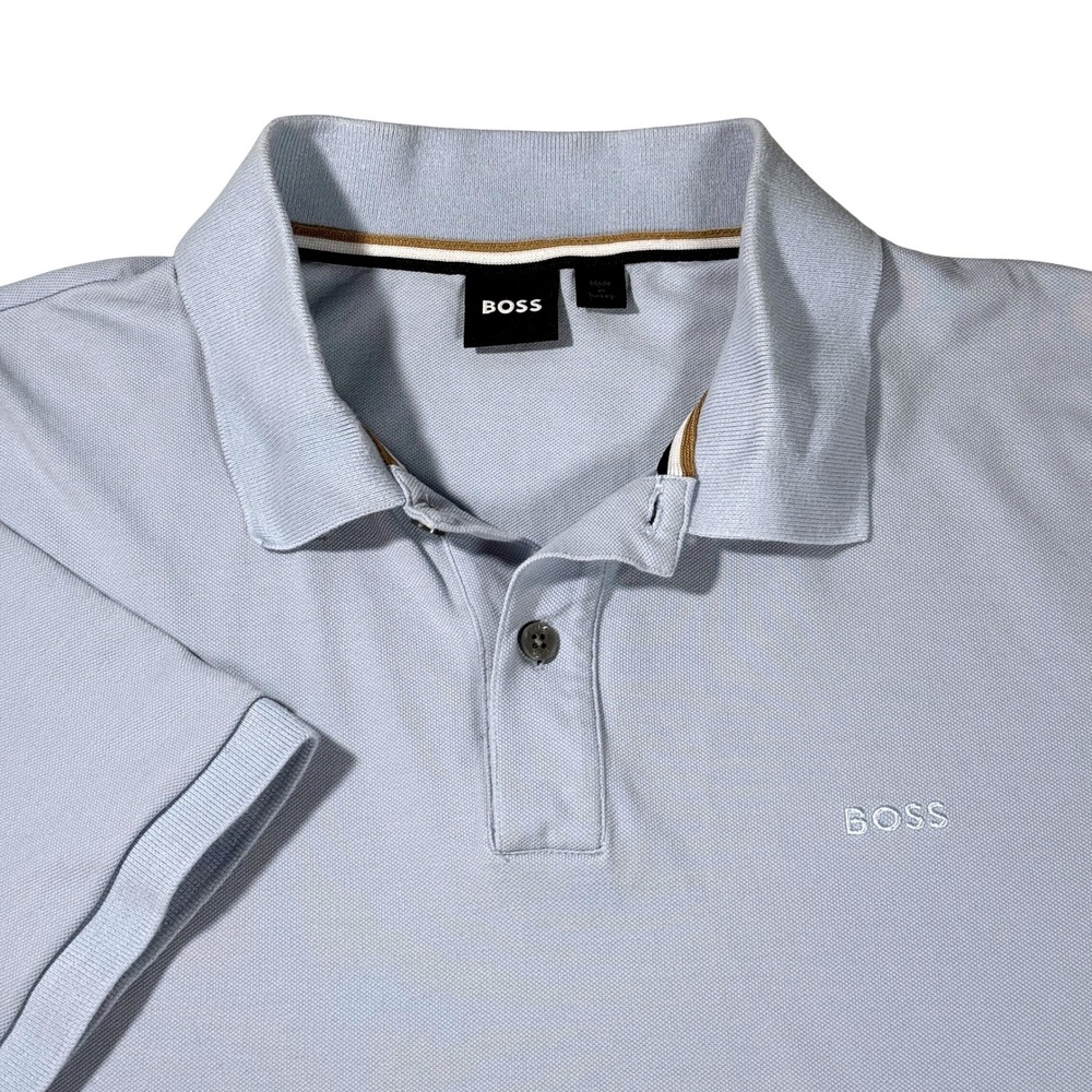 BOSS Polo Shirt Mens‎ XL Light Blue Excellent Piqué Short Sleeve Logo